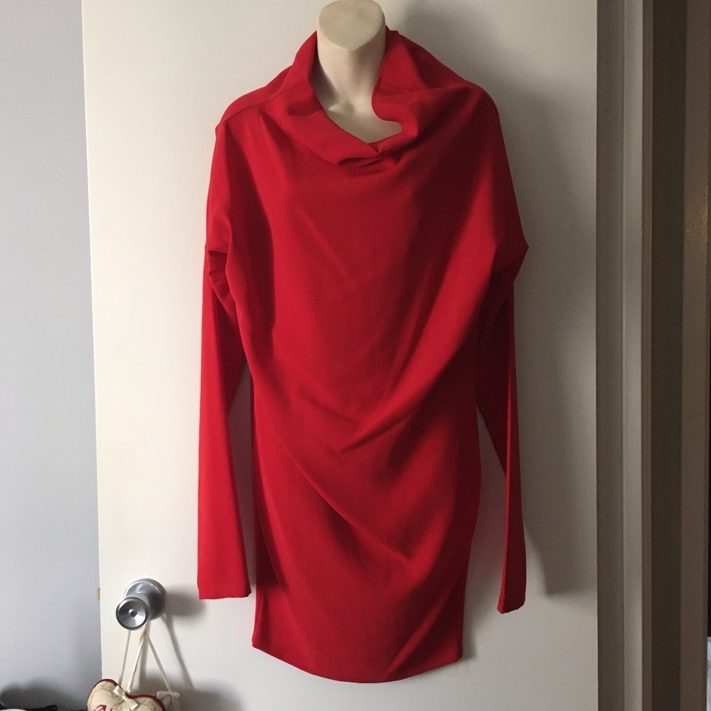 LAUREN BAGLIORE NYC Red Jersey Drapey Dress S
